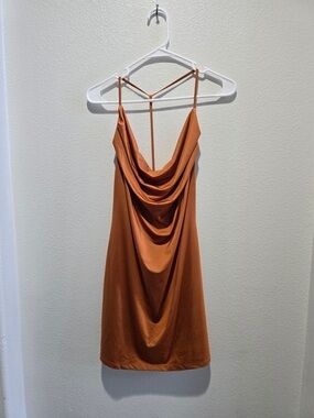 Mind Code Burnt Orange Satin mini dress size large